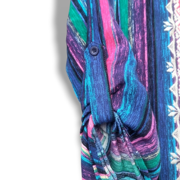 Andree By Unit Striped Embroidered Front Button Duster - Picture 5 of 7